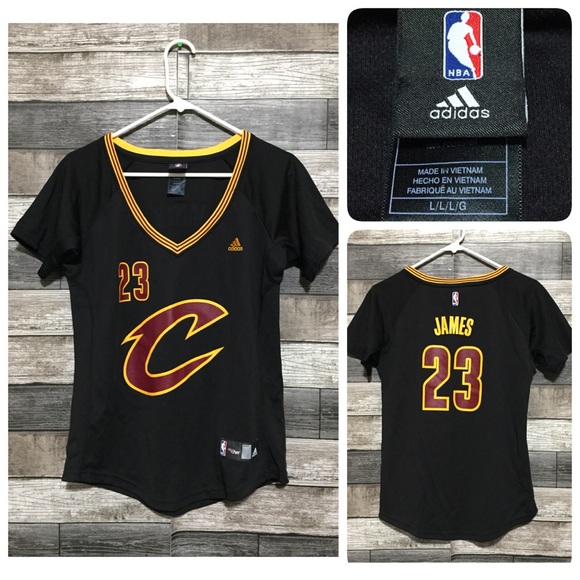 Adidas Lebron James Cavaliers Shirt Jersey Women’s L Black NBA For Her - Picture 1 of 8